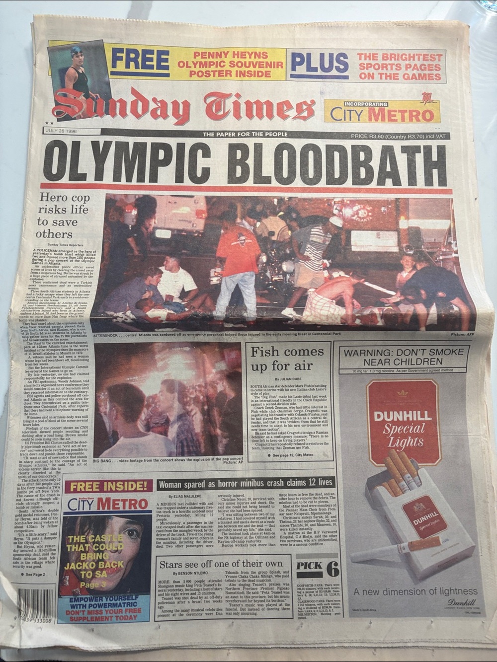 Sunday Times Olympic Bloodbath Atlanta
July 28, 1996 South African Paper